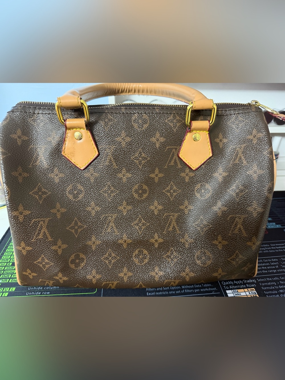 Louis Vuitton Brown Monogram Canvas Top-Handle Bag with Tan Leather Trim